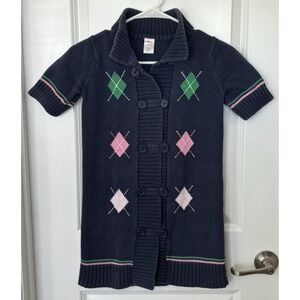 Girls Gymboree Short Sleeve Sweater Dress "SMART GIRLS RULE" Blue Argyle 10/12